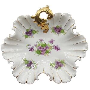 VTG LEFTON CHINA JAPAN MORNING SPRING VIOLETS NAPPY DISH RUFFLED HAND PAINTED 8"